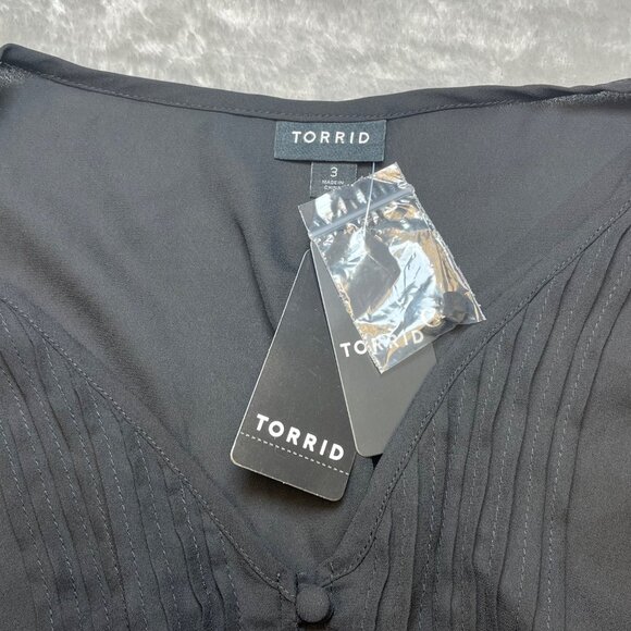 Torrid Button-Front Pleated Blouse Size 3X Sheer Smocked Waist Witchy Goth - Picture 7 of 10